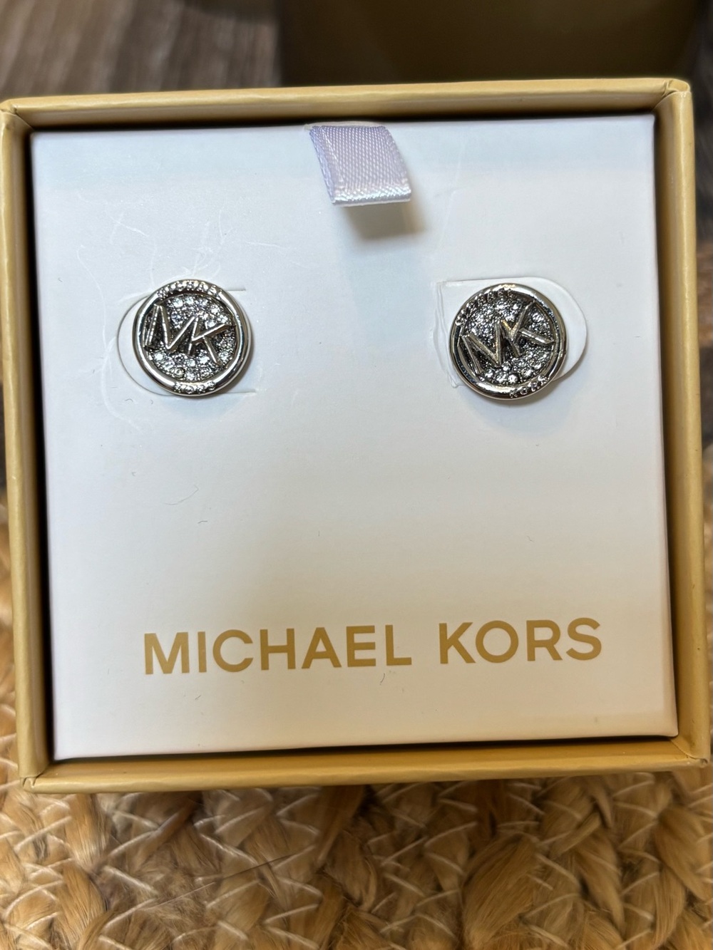 Michael Kors Silver-tone MK Crystal Disc Stud Earrings